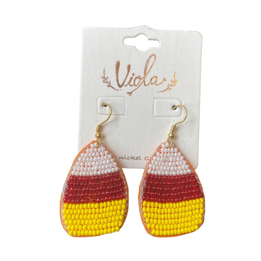 Viola Beaded Candy Corn Halloween Earrings New